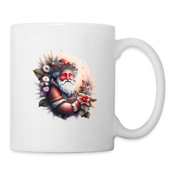 A smiling Santa Claus rests in the floral middle - Mug - white - Right