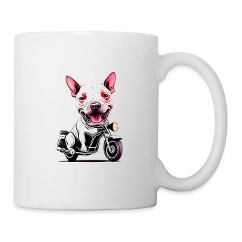 Bull Terrier whole very furious riding motorcycle - Mug - white - Right