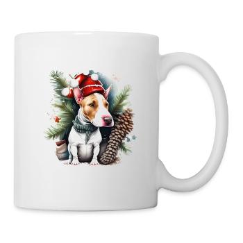 Bull Terrier anglais Porte un chapeau de Père Noël - Mug blanc - blanc - Droite