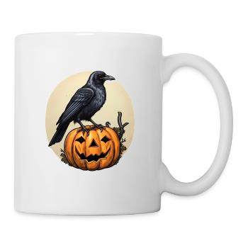 Halloween Rabenkrähe auf Kürbis - Tasse - Weiß - Rechts