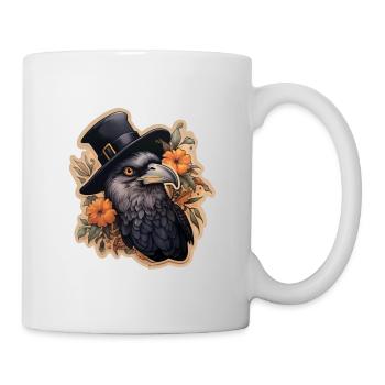 Krähe mit Zylinderhut Halloween - Tasse - Weiß - Rechts