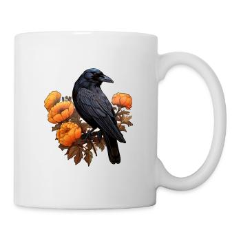 Krähe auf Blumenbusch Halloween Herbst - Tasse - Weiß - Rechts