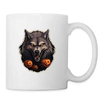 Halloween Wolf mit Kürbis - Tasse - Weiß - Rechts