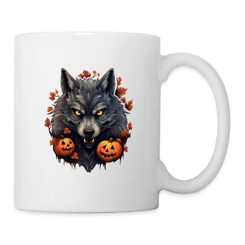 Halloween Wolf mit Kürbis - Tasse - Weiß - Rechts