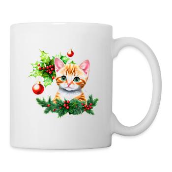 Eine entzückende Katze mit vor Neugier funkelnden Augen - Tasse - Weiß - Rechts