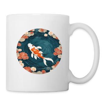 Koi mit Blüten im Teich - Tasse - Weiß - Rechts