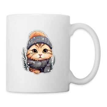 Chat avec chapeau, écharpe, veste et flocons de neige - Mug blanc - blanc - Droite