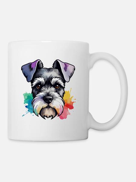 Miniatur Schnauzer Hund bunt in Aquarellfarben - Tasse - Weiß