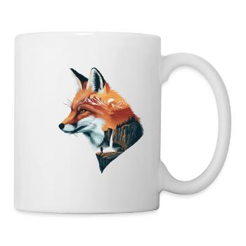 Fox Silhouette Nature Art Mountains Forest Waterfall - Mug - white - Right