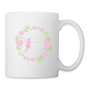 Decorative floral wreath with pink roses and fairy - Mug - white - Right