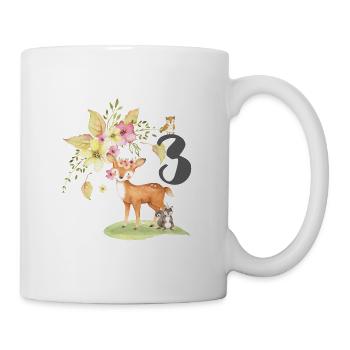 3ème anniversaire pour les enfants, trois, troisième, animaux de la forêt - Mug blanc - blanc - Droite