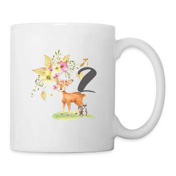 2e anniversaire, deux ans, deuxième anniversaire, animaux de la forêt - Mug blanc - blanc - Droite