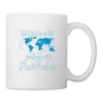 Chat drôle joue avec le cadeau du monde Australie - Mug blanc - blanc - Droite