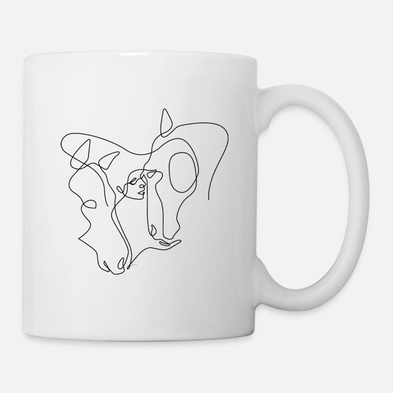 Un dessin au trait - cheval avec femme - Mug blanc - blanc