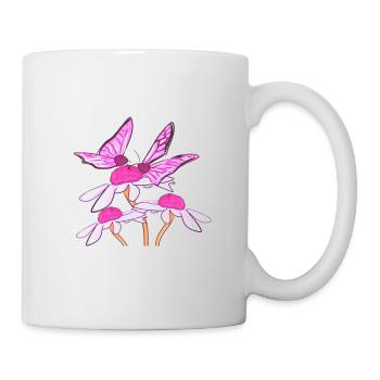 butterfly flowers flower plant spring - Mug - white - Right