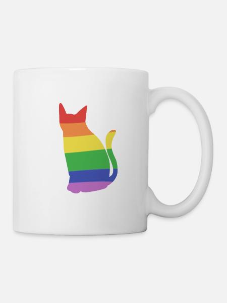 katze lgbt liebe farben regenbogen - Tasse - Weiß