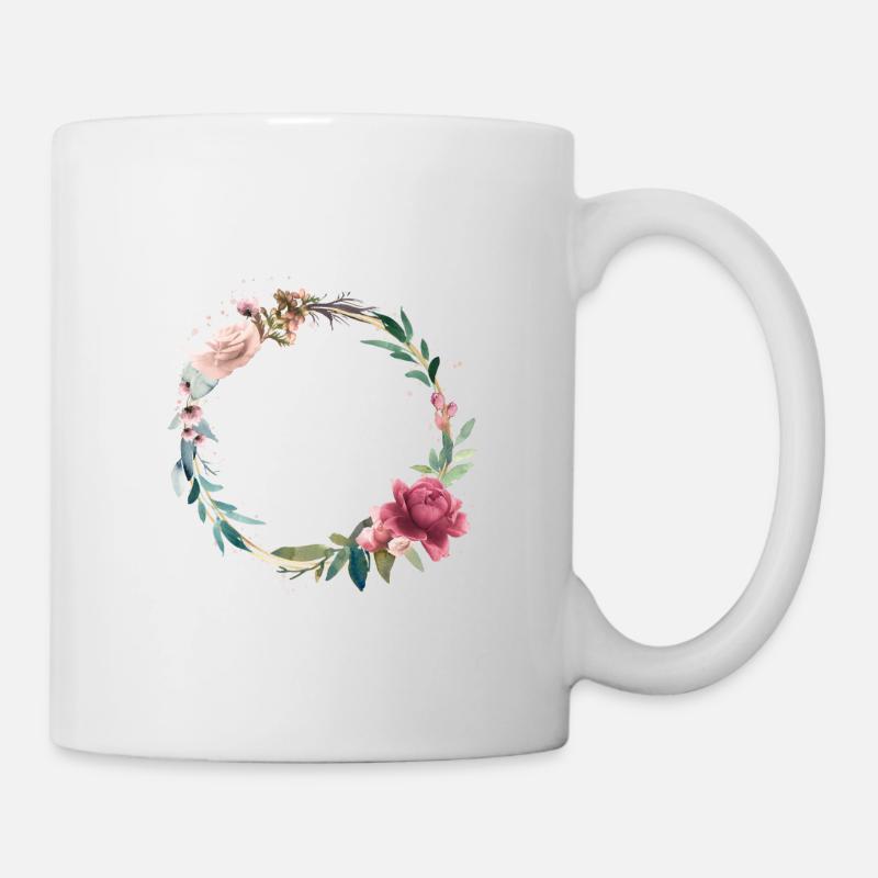 Moderner Blumen Kranz personalisierbar - Tasse - Weiß
