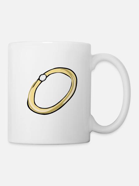 goldener Ring weißer Stein schmuck cartoon - Tasse - Weiß
