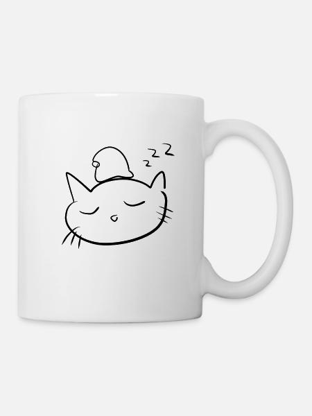 chat endormi symbole animal bonne nuit - Mug blanc - blanc