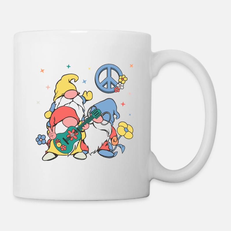 Hippie Zwerge mit Gitarre und Friedenszeichen - Tasse - Weiß
