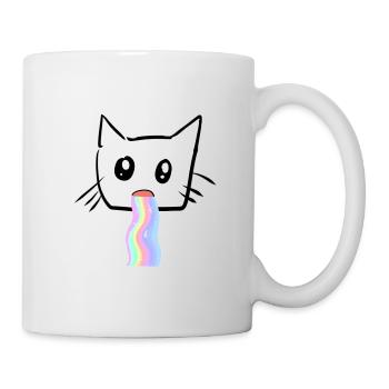 Katze Regenbogen Kotze Tier Süß - Tasse - Weiß - Rechts