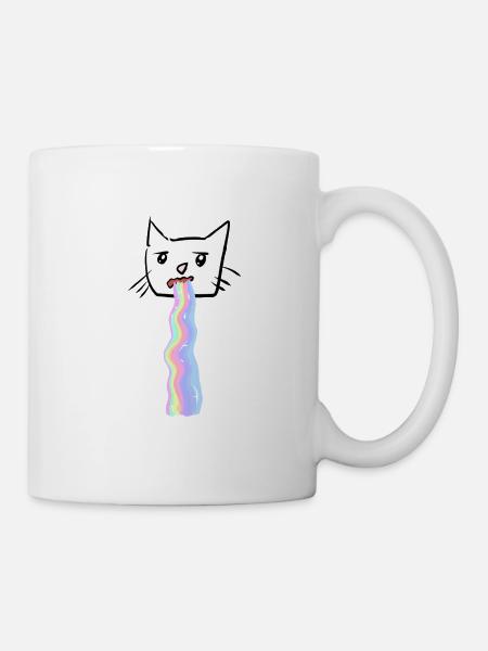 Regenbogen Kotze Katze Tier Süß lustig - Tasse - Weiß