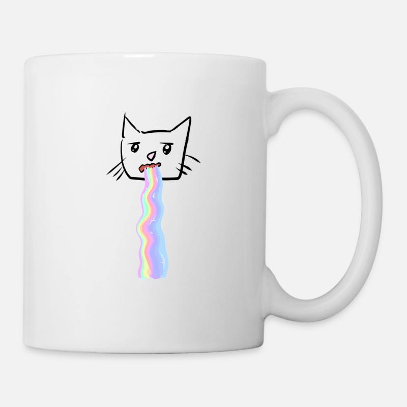 Regenbogen Kotze Katze Tier Süß lustig - Tasse - Weiß