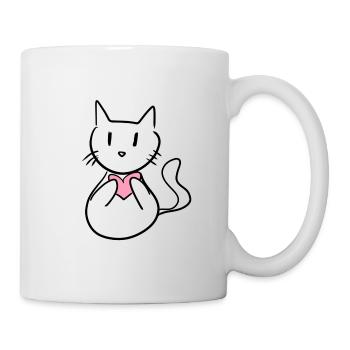 Cat cute cartoon heart - Mug - white - Right