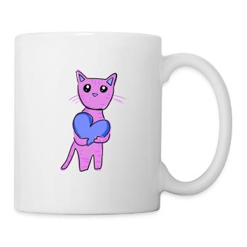 Katze mit blauem Herz Tier liebe lila - Tasse - Weiß - Rechts