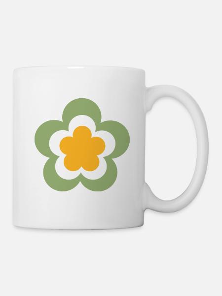 70er Jahre Blume Muster grün, Fasching,Karneval - Tasse - Weiß