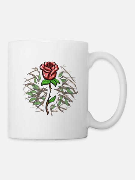 Crosses Pattern Cross Rose Plant Symbol - Mug - white