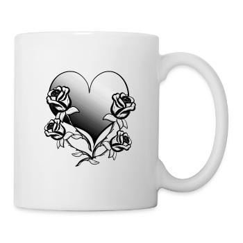 rose blume herz form symbol rosen grau liebe - Tasse - Weiß - Rechts