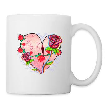 Heart Shape Symbol Pattern Roses Flowers Glitter Red - Mug - white - Right