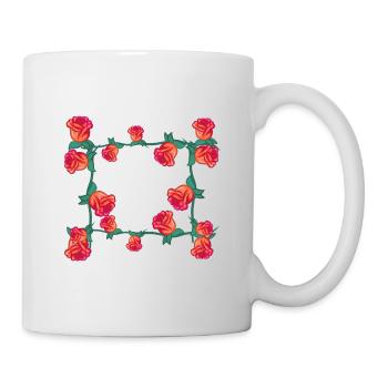 Plantes rouges Ligne Fleur Rose Rectangle Fleurs - Mug blanc - blanc - Droite