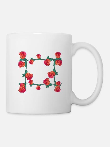 rote pflanzen linie blume rose rechteck blumen - Tasse - Weiß