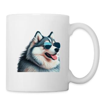 Alaskan Malamute mit Sonnenbrille - Tasse - Weiß - Rechts