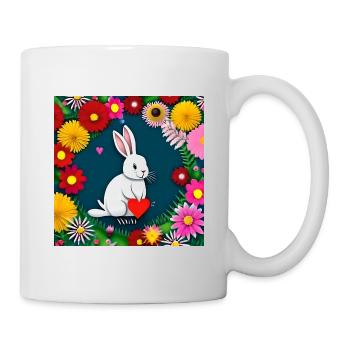 Osterhase hält Herz Blumenmuster - Tasse - Weiß - Rechts