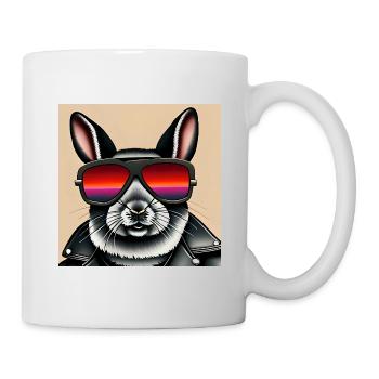 Biker Hase Osterhase Sonnenbrille Lederjacke - Tasse - Weiß - Rechts
