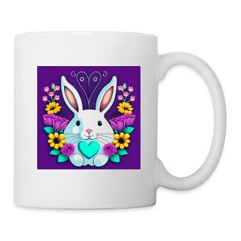 Witziger Osterhase mit Blumen - Tasse - Weiß - Rechts