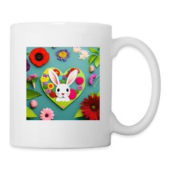 Viele Blumen und ein Osterhase - Tasse - Weiß - Rechts