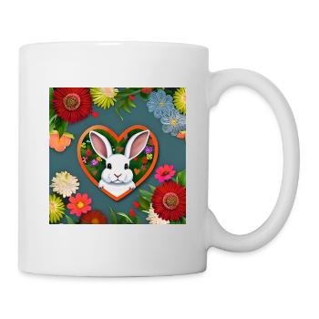 Osterhase im Herz Herzen Blumen - Tasse - Weiß - Rechts