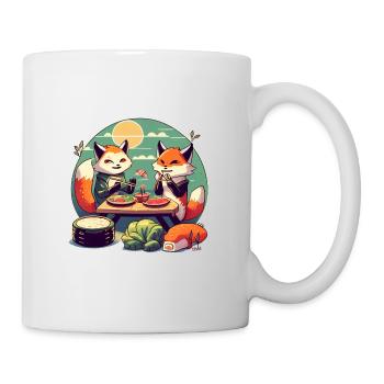 Süße Comic Füchse essen zusammen Sushi - Tasse - Weiß - Rechts