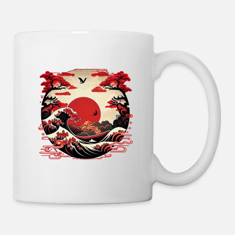 Art japonais Sea Waves with Sun - Bande dessinée - Mug blanc - blanc
