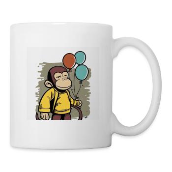Monkey holds balloons birthday shirt - Mug - white - Right