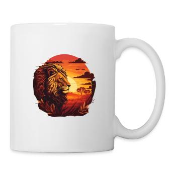 Lion in setting sun Serengeti - Mug - white - Right