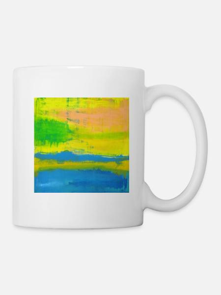 SONNENTAG gelb korallenrot blau abstrakte Kunst - Tasse - Weiß