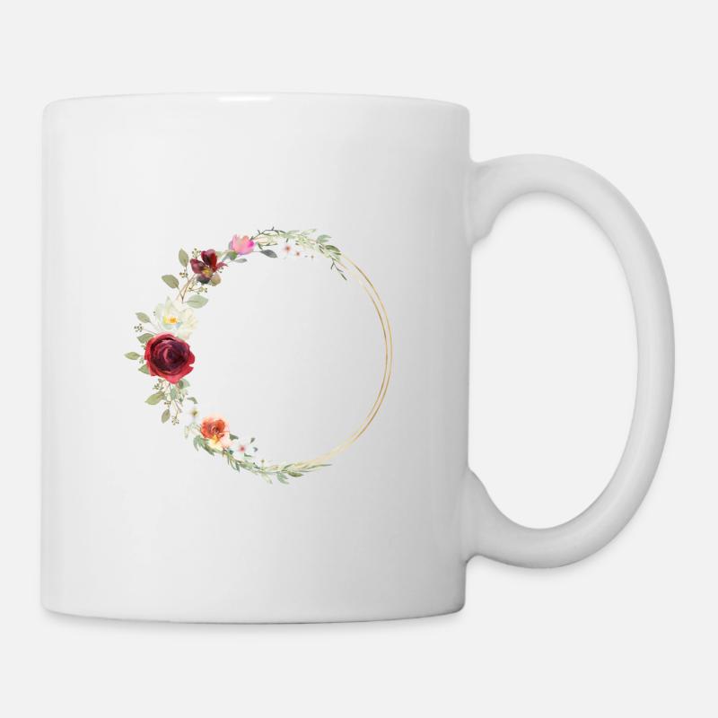 Modern Blumenkranz Kreis personalisierbar - Tasse - Weiß