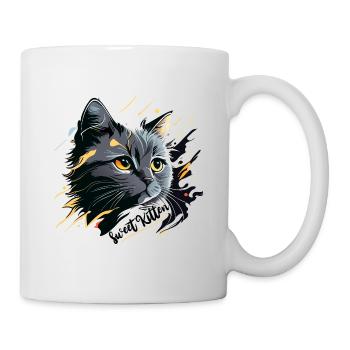 graues Kätzchen, Katze - Tasse - Weiß - Rechts