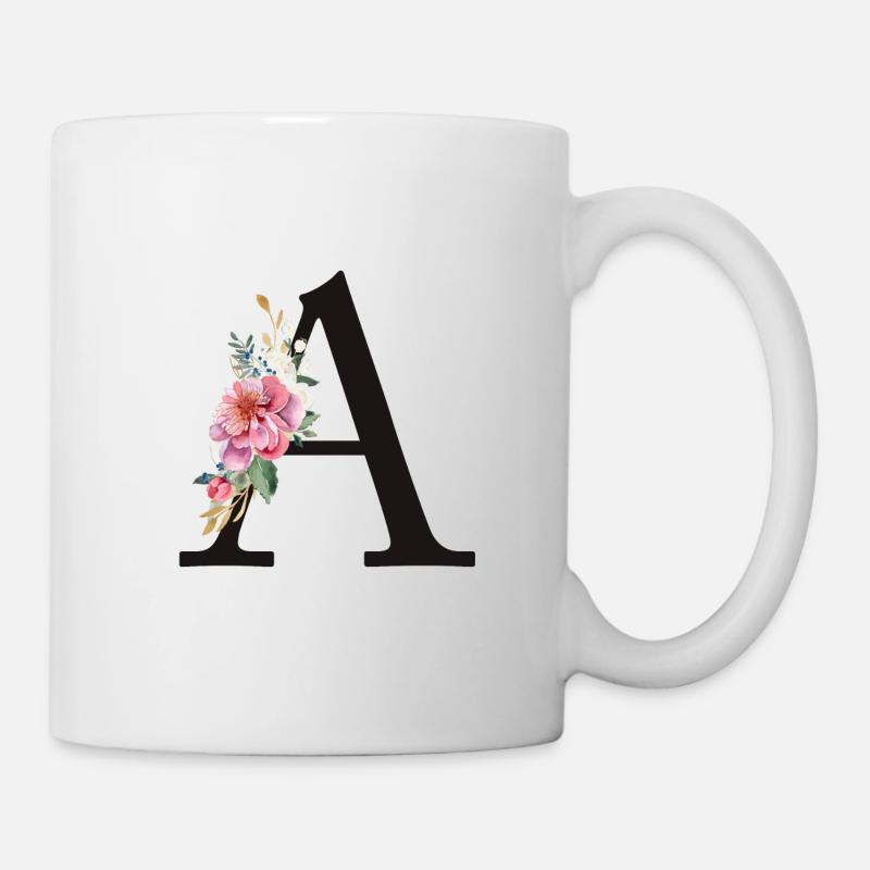 Personalisierbar Monogramm A Floral Rosa Weiß - Tasse - Weiß