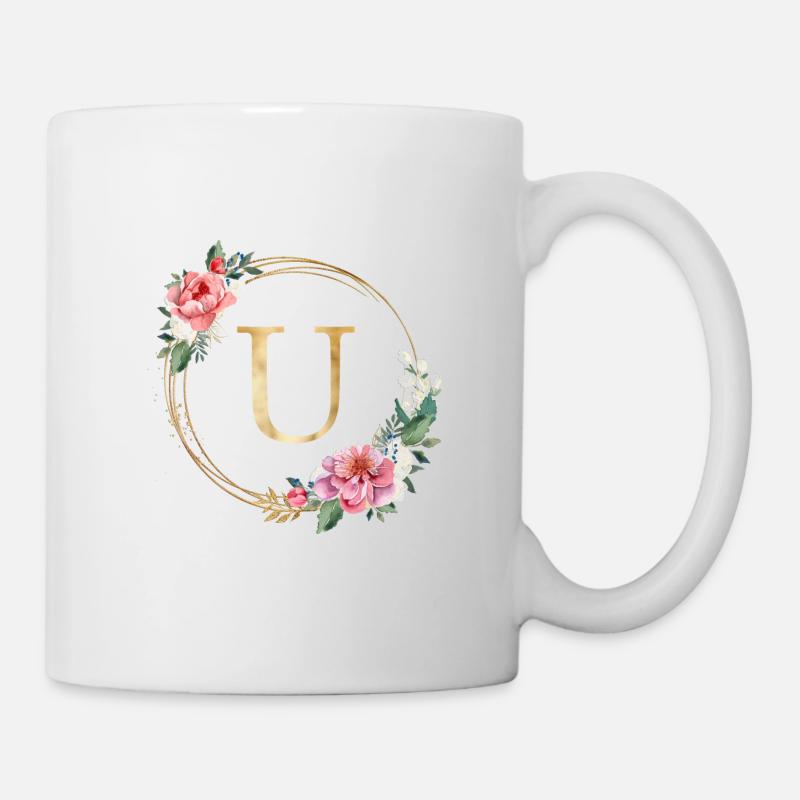 Monogramme personnalisable U Couronne Rose Blanc - Mug blanc - blanc